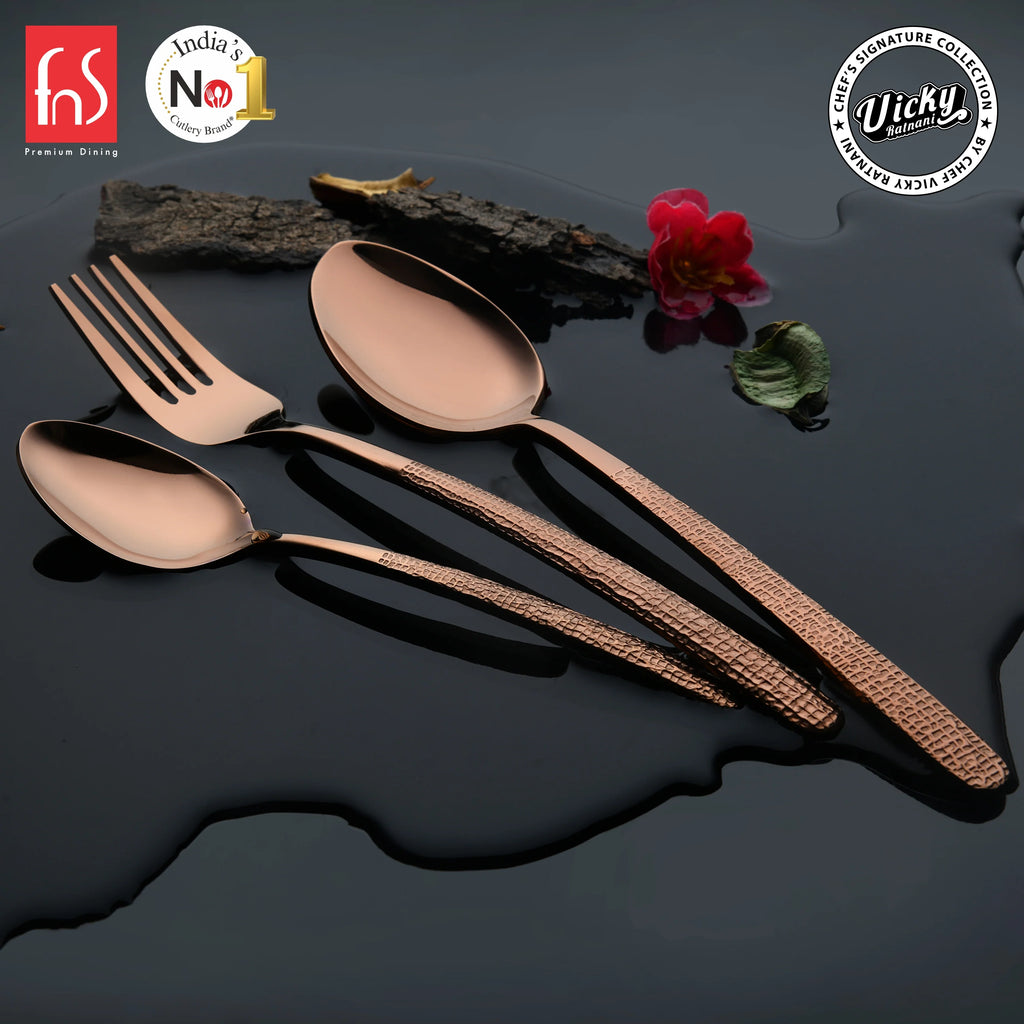 Chef Vicky Ratnani's Signature Collection By FnS Sorrento Rose Gold Stainless Steel 18 Pcs Cutlery Set