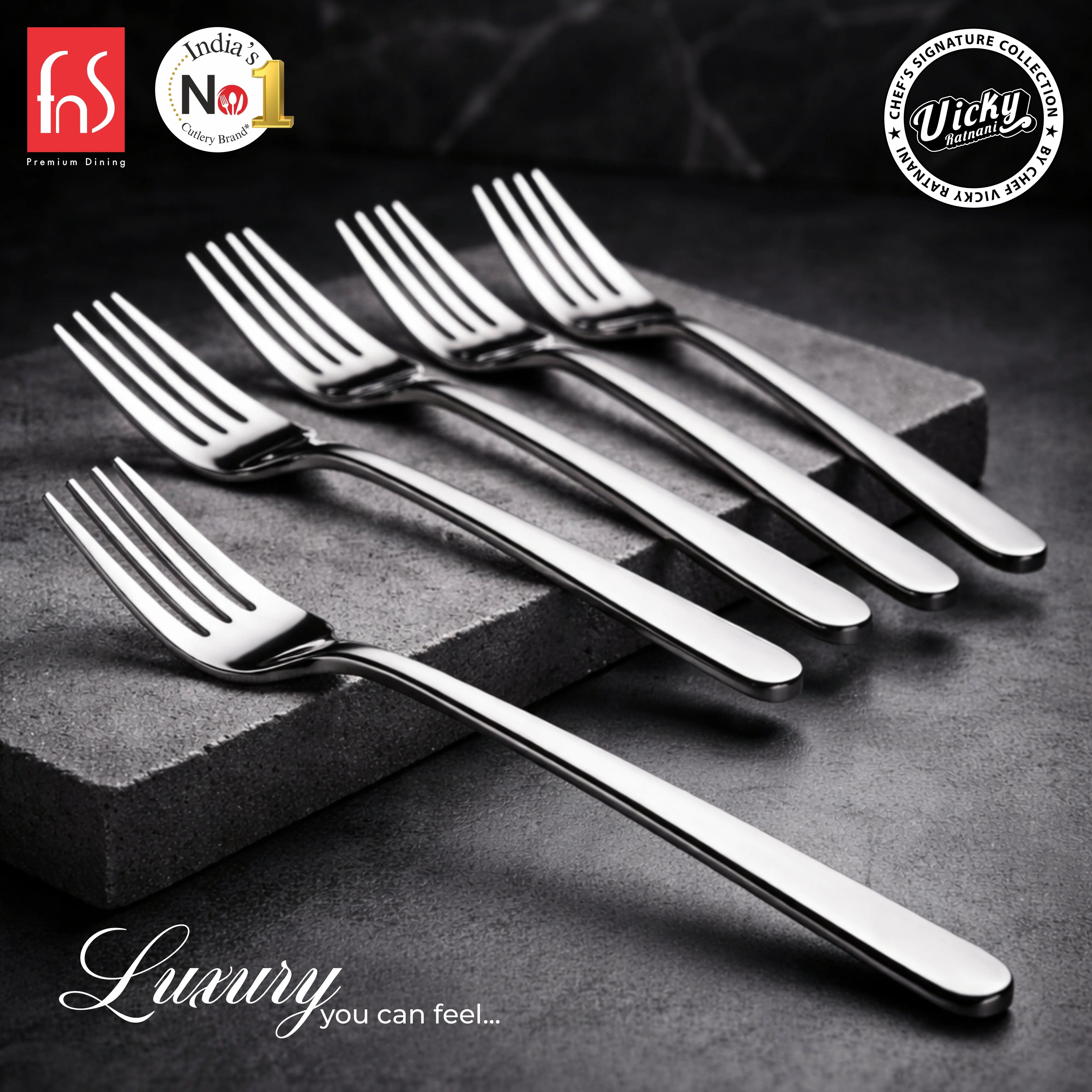 Chef Vicky Ratnani's Signature Collection By FnS Thames Stainless Steel Dessert Fork 6 Pcs Set