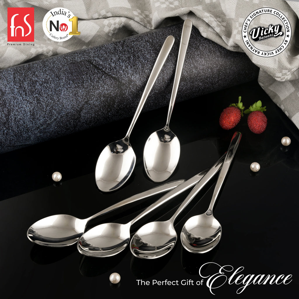 Chef Vicky Ratnani's Signature Collection By FnS Thames Stainless Steel Dessert Spoon 6 Pcs Set