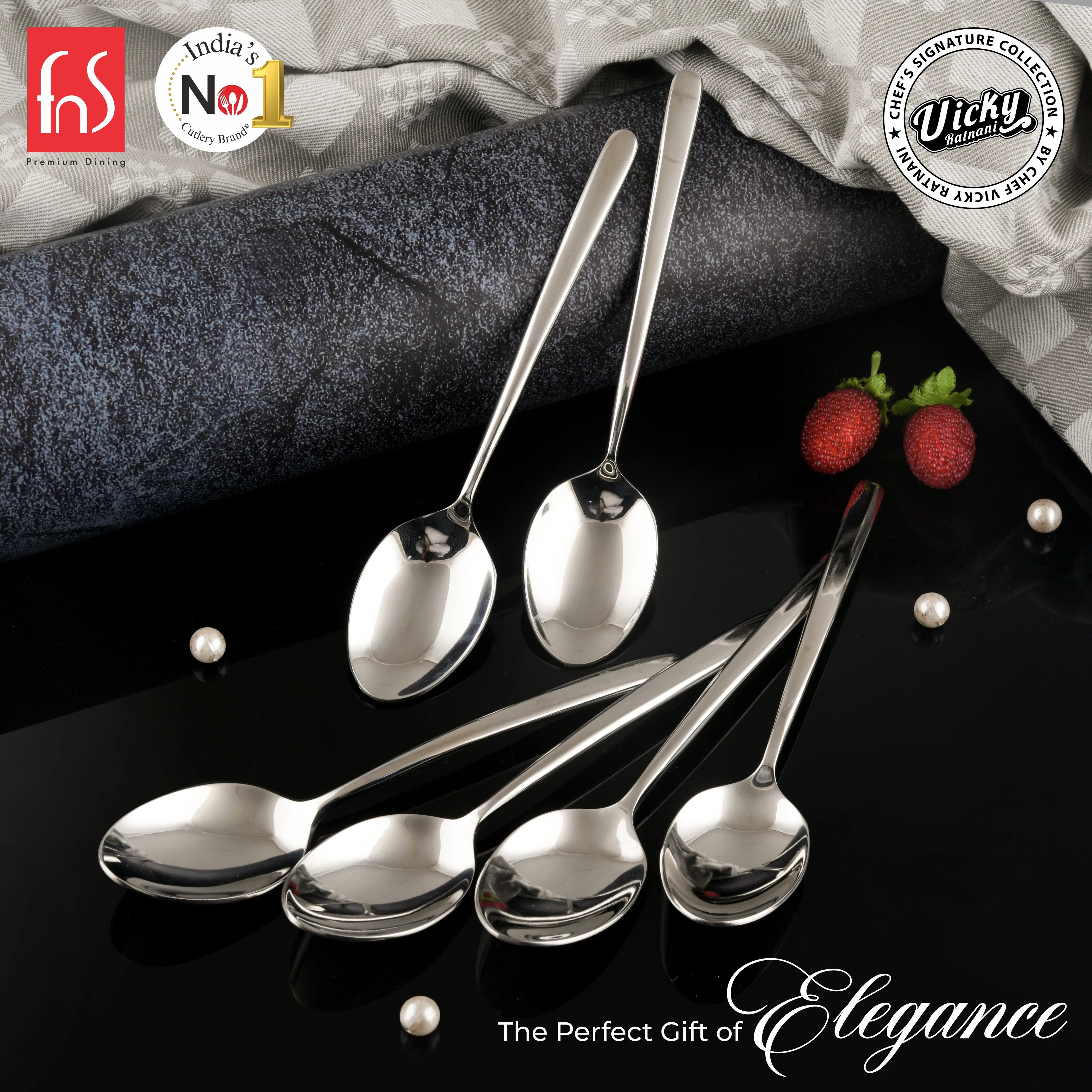 Chef Vicky Ratnani's Signature Collection By FnS Thames Stainless Steel Dessert Spoon 6 Pcs Set