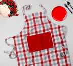Linen bib apron in Red Grey gingham - grahsajja