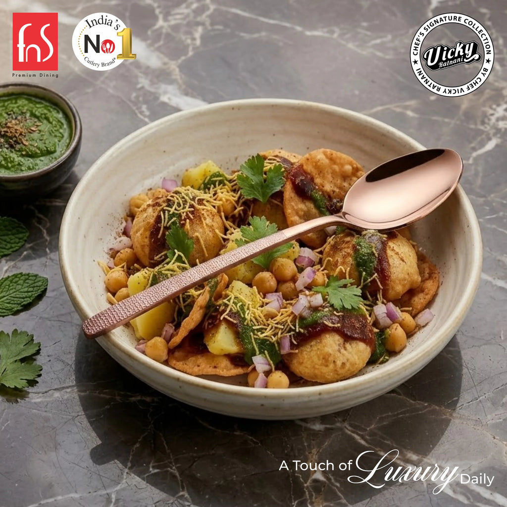 Chef Vicky Ratnani's Signature Collection By FnS Sorrento Rose Gold Stainless Steel Dessert Spoon 6 Pcs Set