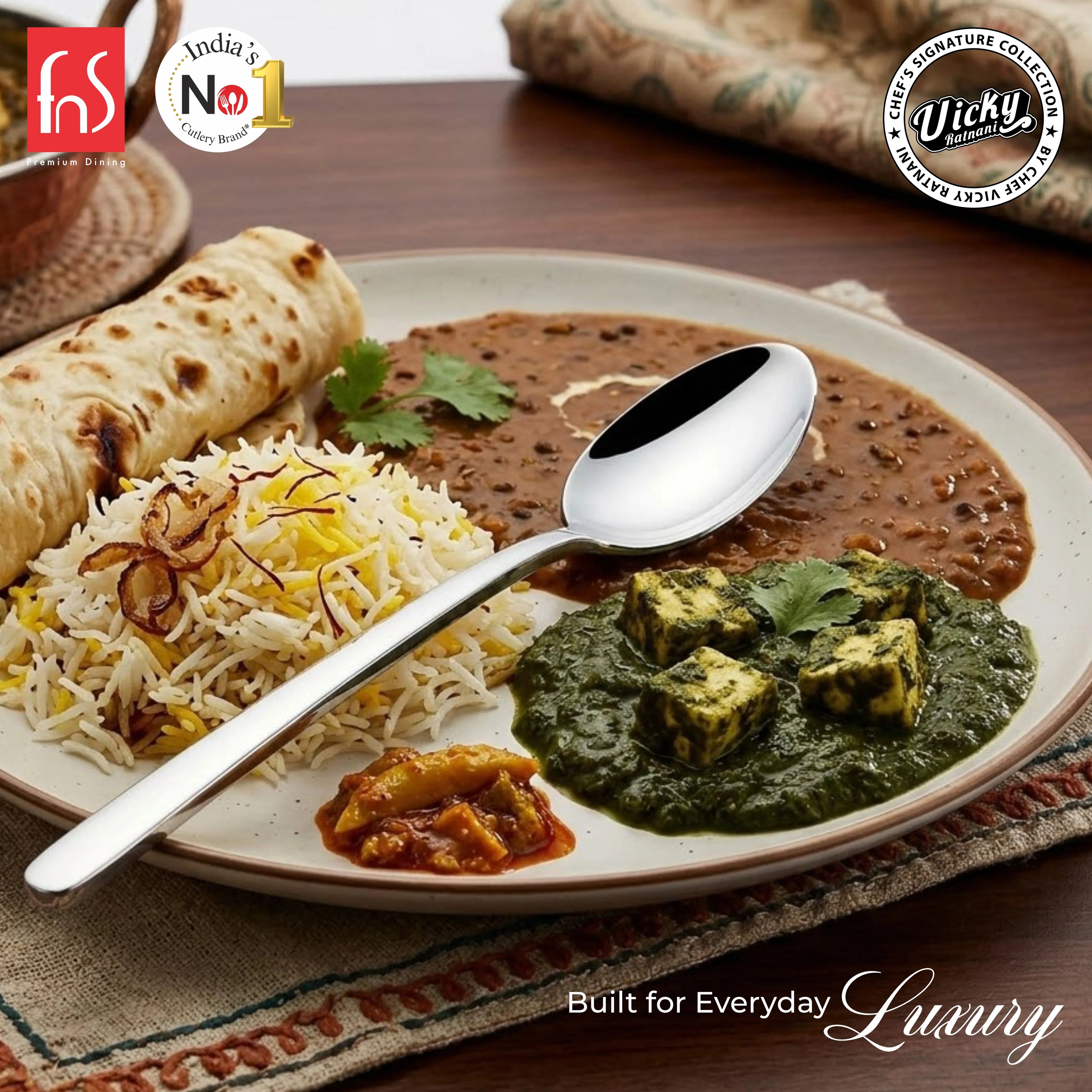 Chef Vicky Ratnani's Signature Collection By FnS Thames Stainless Steel Dessert Spoon 6 Pcs Set