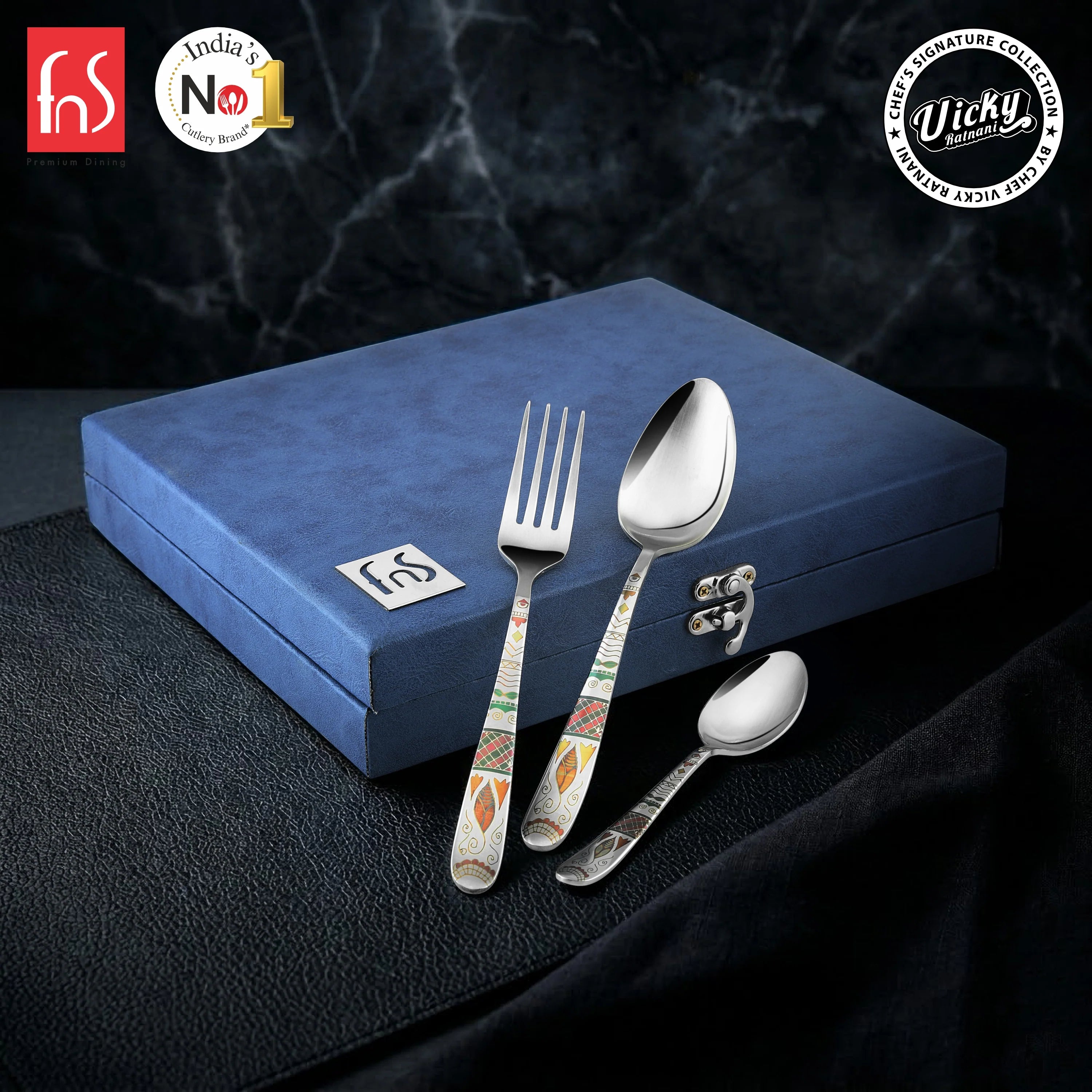 Chef Vicky Ratnani's Signature Collection By FnS Wales Stainless Steel 18 Pcs Cutlery Set with Box Pack