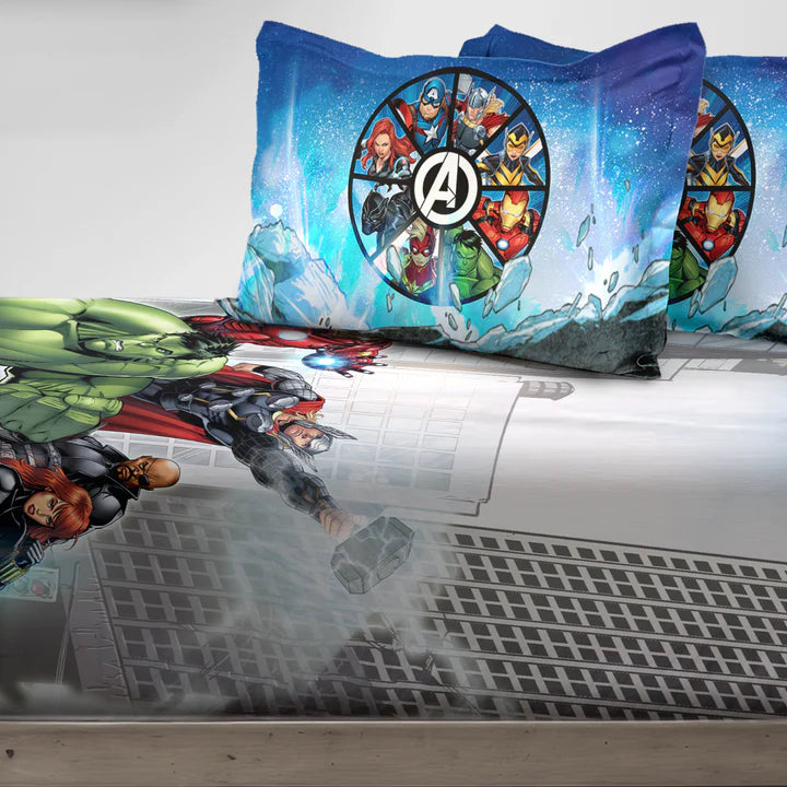 Marvel Avengers Digital Printed 300TC Cotton Bedsheet (Blue)