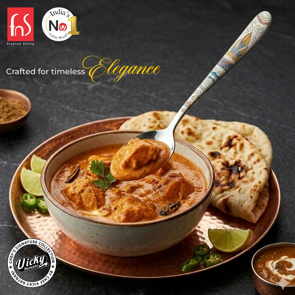 Chef Vicky Ratnani's Signature Collection By FnS Wales Stainless Steel Dessert Spoon 6 Pcs Set