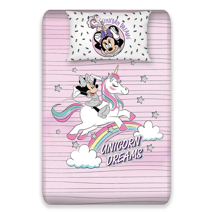 Disney Minnie & Unicorn Digital Printed 300TC Cotton Bedsheet