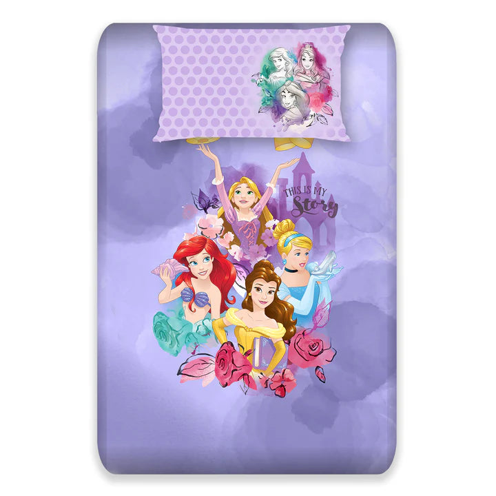 Disney Princess Digital Printed 300TC Cotton Bedsheet (Purple)