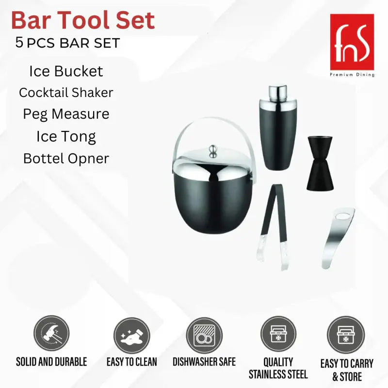 FnS Plain Stainless Black Bartender Kit FNS
