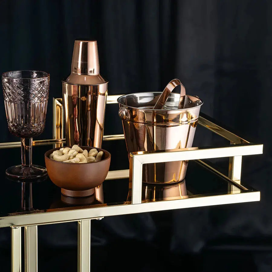 Opulent Glass Trolley with Gold-Bronze Accents - grahsajja