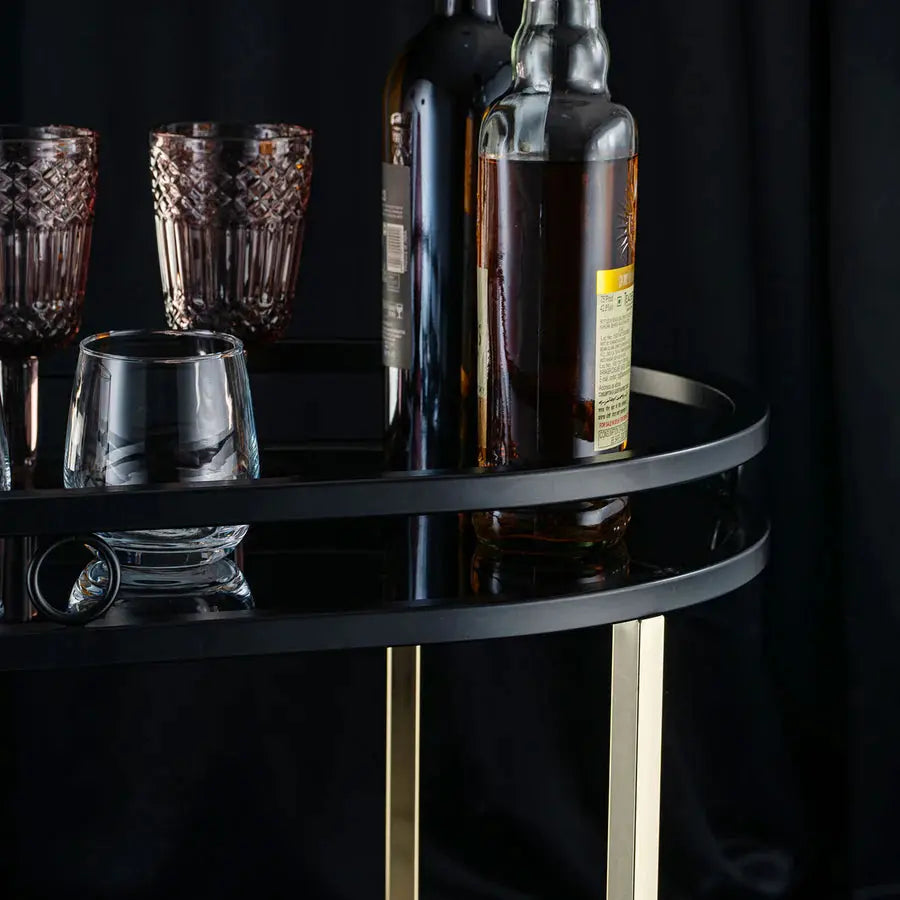 Sleek Black Serving Cart with Gold Trim - grahsajja