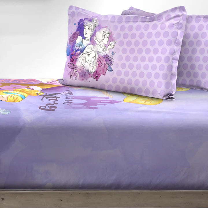 Disney Princess Digital Printed 300TC Cotton Bedsheet (Purple)
