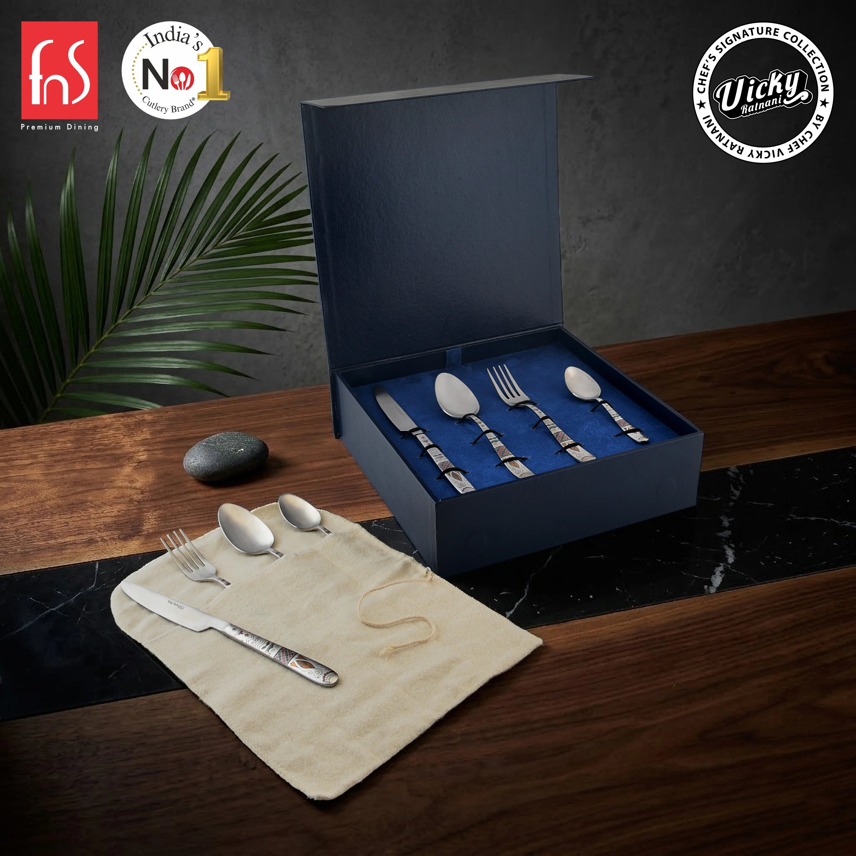 Chef Vicky Ratnani's Signature Collection By FnS Wales Stainless Steel 24 Pcs Cutlery Set with Box Pack