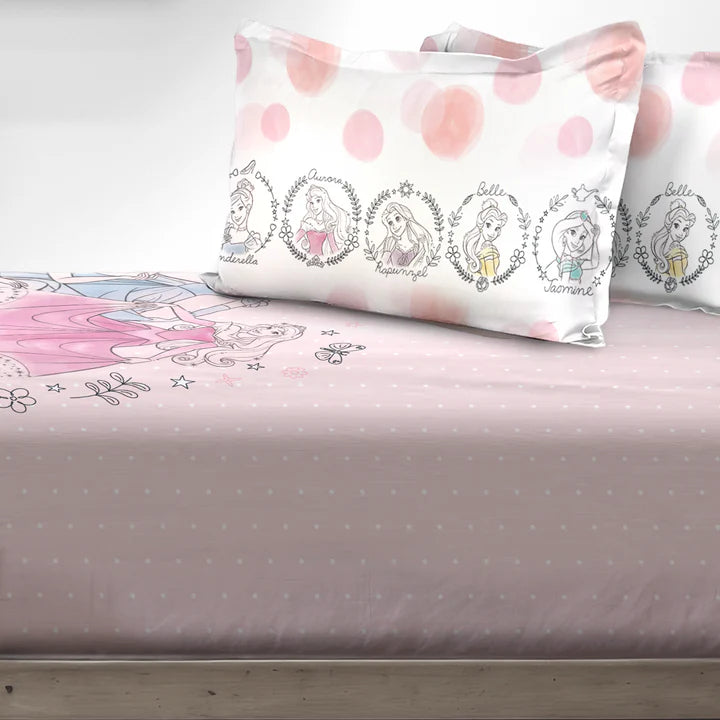 Disney Princess Digital Printed 300TC Cotton Bedsheet (Pink)