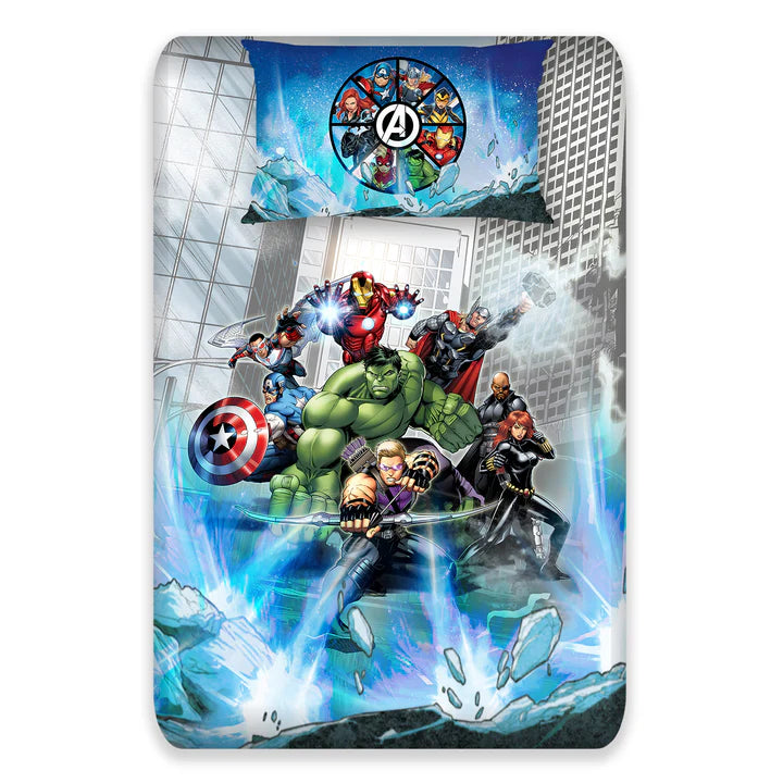 Marvel Avengers Digital Printed 300TC Cotton Bedsheet (Blue)