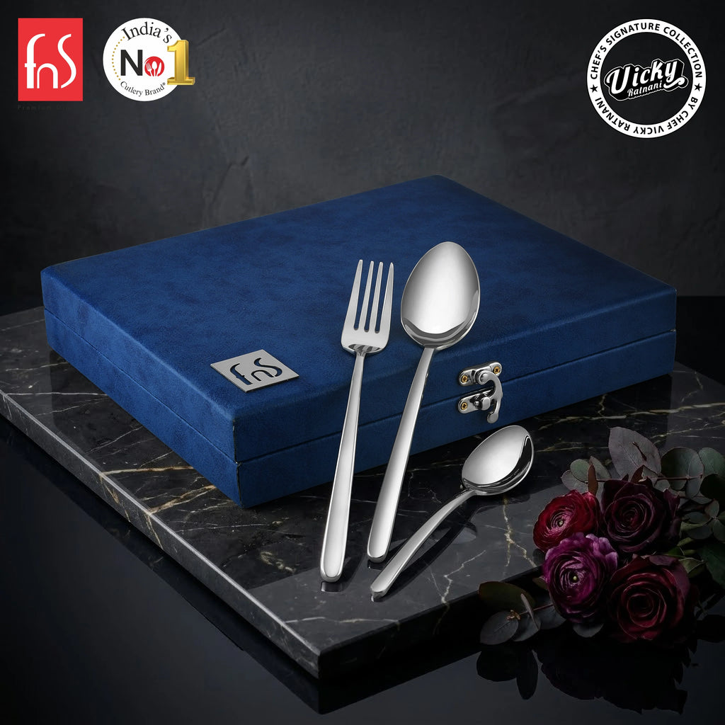 Chef Vicky Ratnani's Signature Collection By FnS Thames Stainless Steel 18 Pcs Cutlery Set