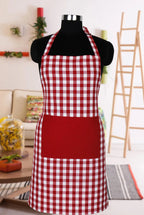 Linen bib apron in Red gingham - grahsajja