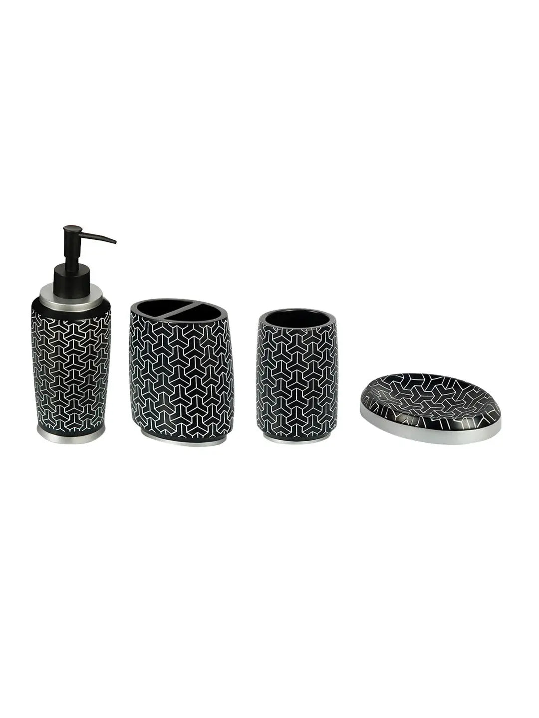 Alvina Black & Silver Polyresin 4 Pcs Bathroom Set - grahsajja