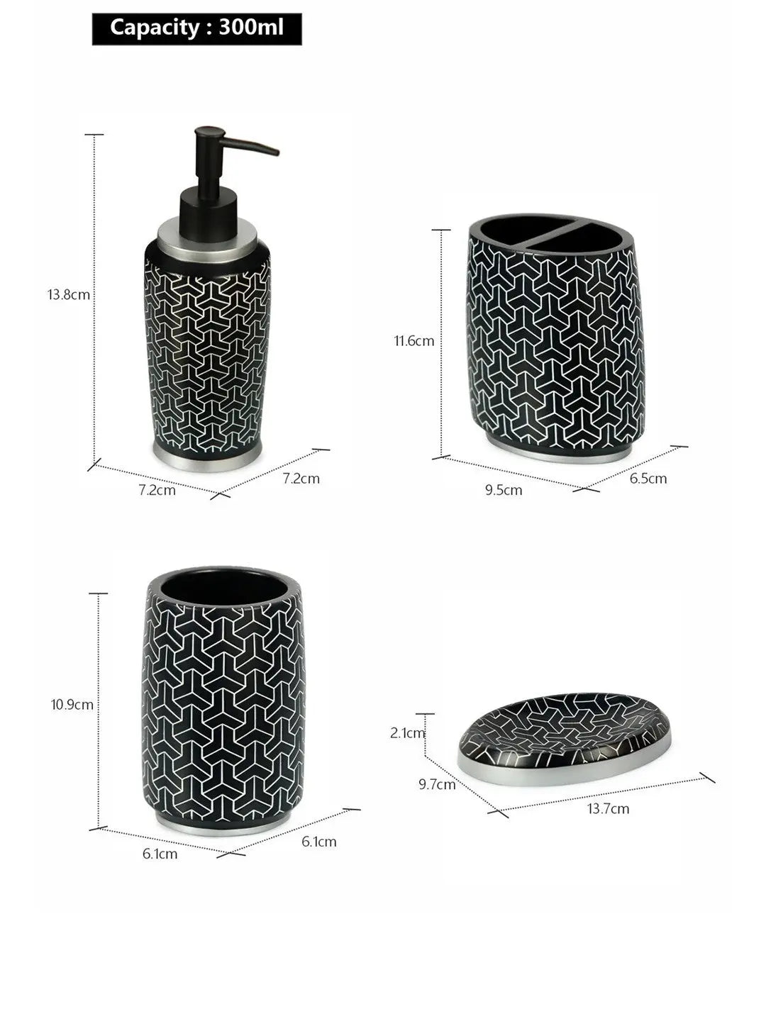 Alvina Black & Silver Polyresin 4 Pcs Bathroom Set - grahsajja