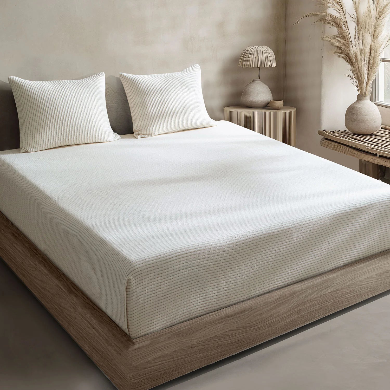 Linen Cotton Quilted Bed Spread Set – Lightweight All-Season Comfort - 3pcs Set | Color : off white