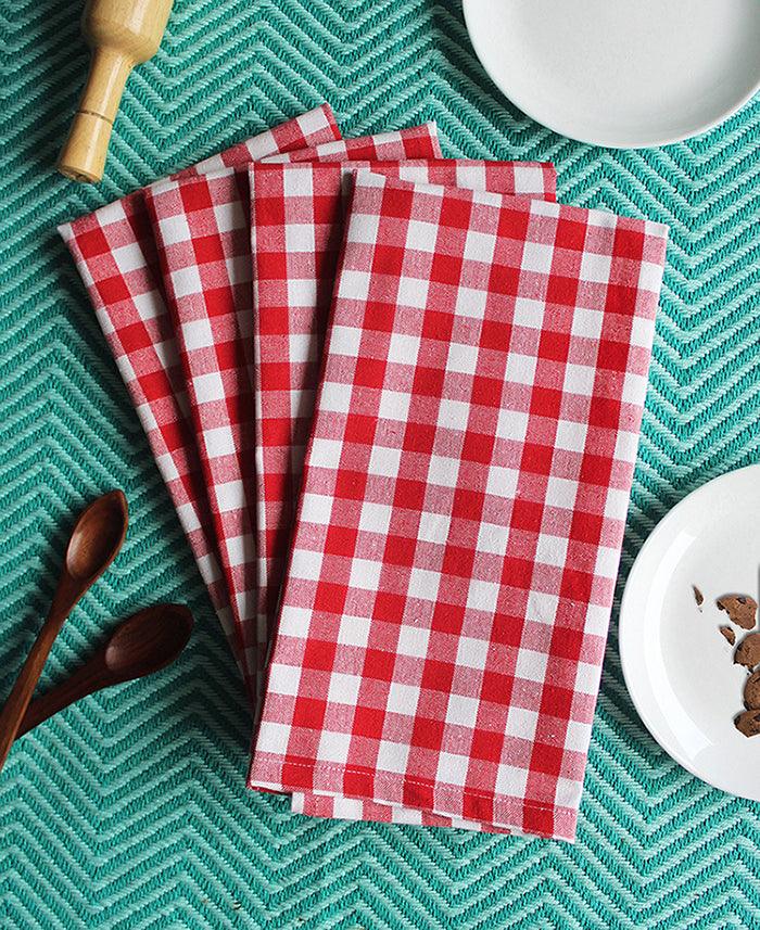 Linen Tea towel Gingham Pack Of 4 Red - grahsajja
