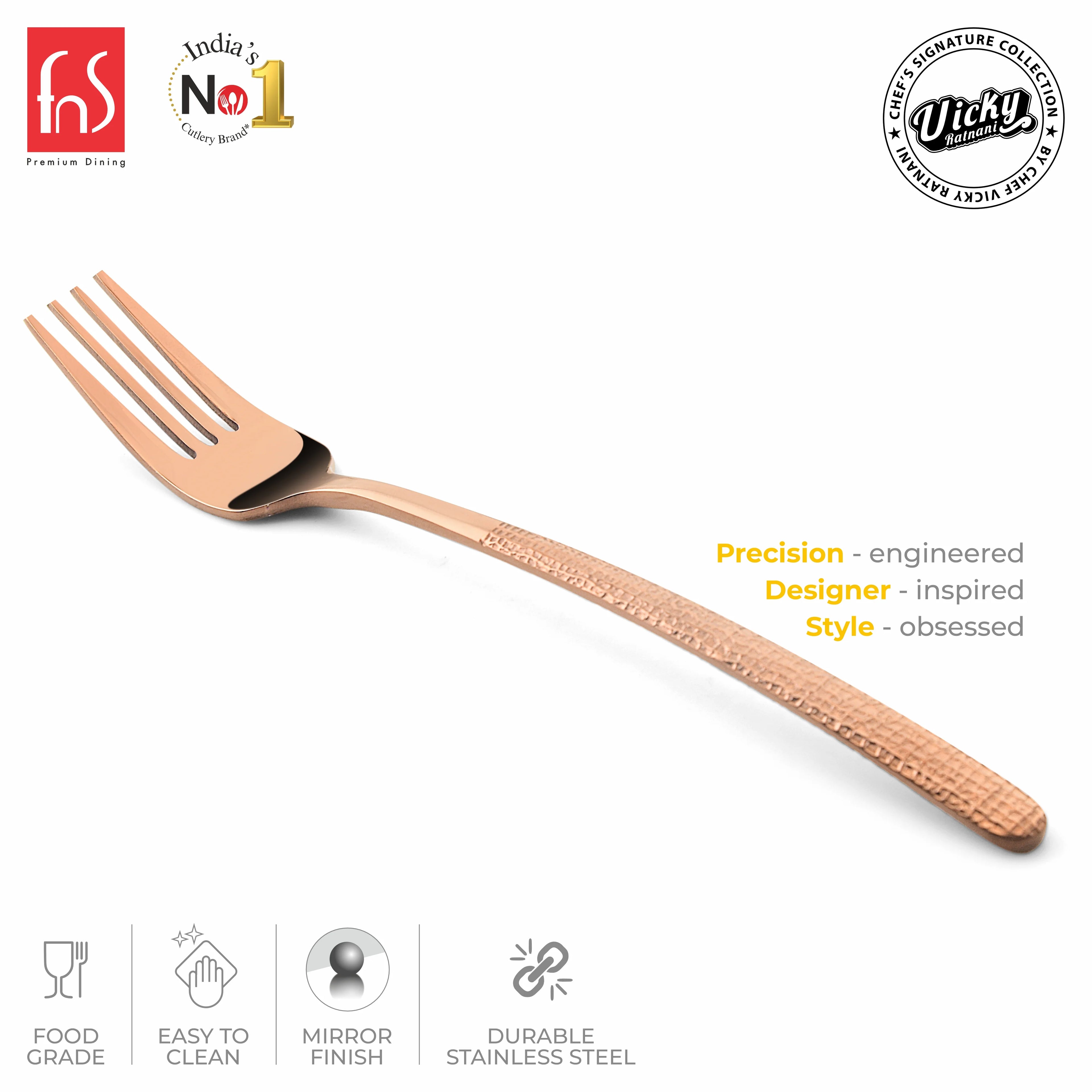 Chef Vicky Ratnani's Signature Collection By FnS Sorrento Rose Gold Stainless Steel Dessert Fork 6 Pcs Set
