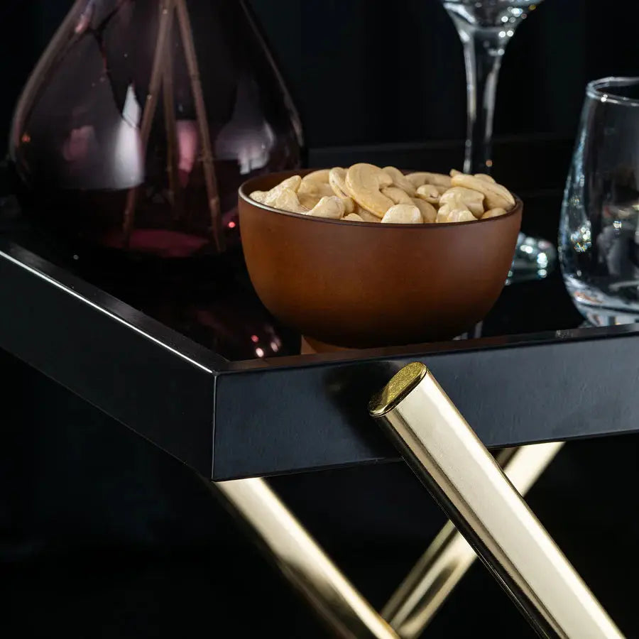Elegant Black Glass Trolley with Gold Steel Frame - grahsajja