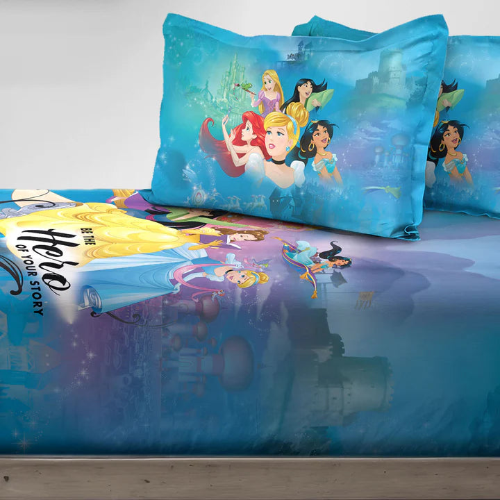 Disney Princess Digital Printed 300TC Cotton Bedsheet (Blue)