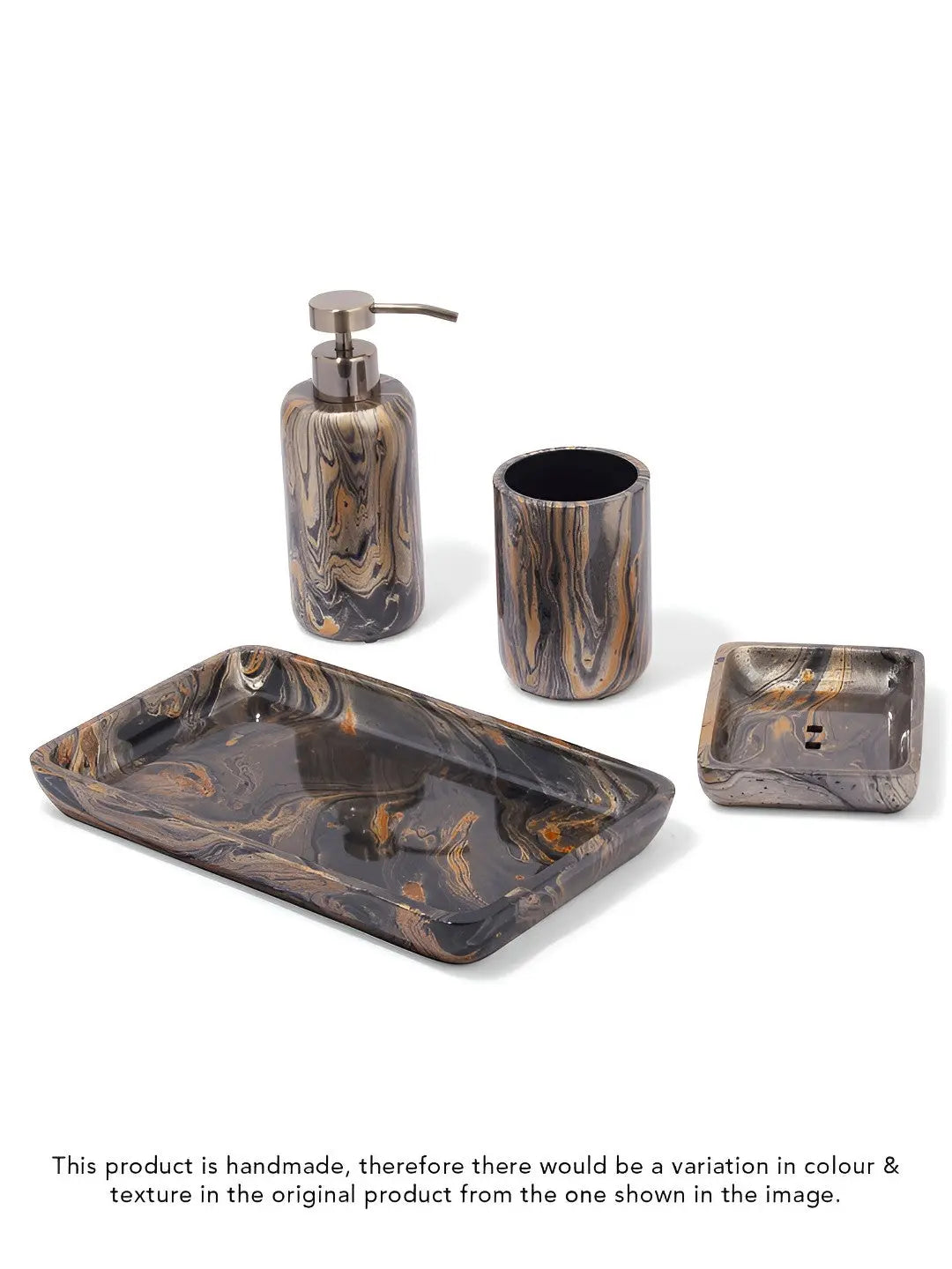 Black & Brown 4 piece Abstract Polyresin Bath Accessories Set - grahsajja