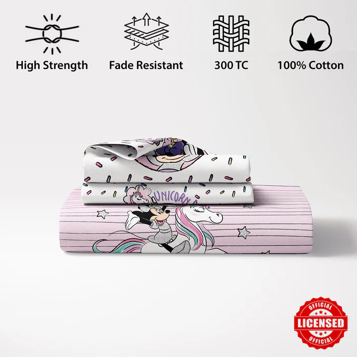 Disney Minnie & Unicorn Digital Printed 300TC Cotton Bedsheet