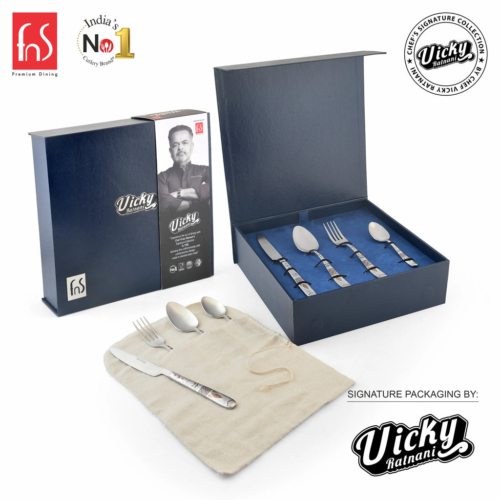 Chef Vicky Ratnani's Signature Collection By FnS Wales Stainless Steel 24 Pcs Cutlery Set with Box Pack