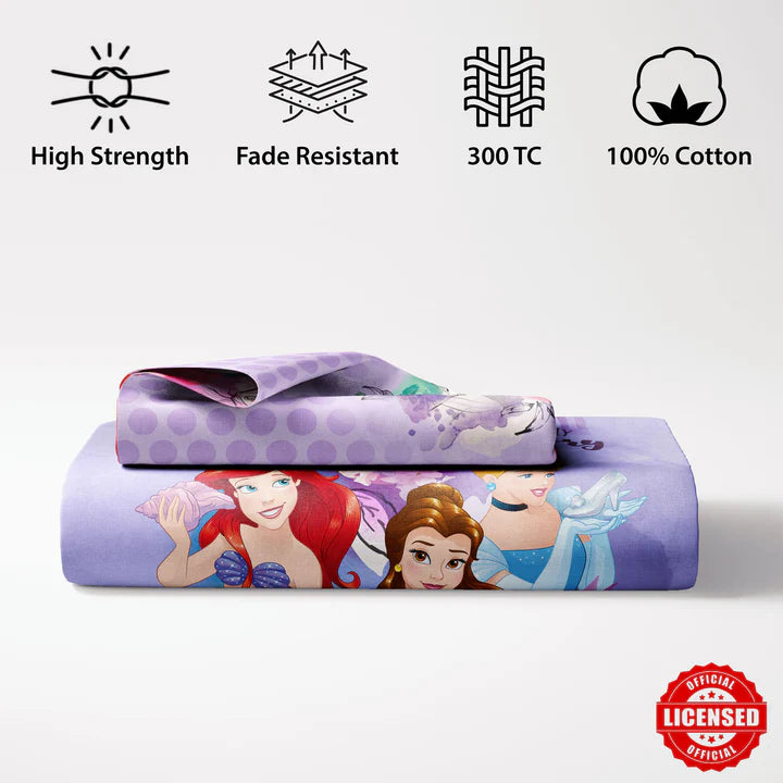 Disney Princess Digital Printed 300TC Cotton Bedsheet (Purple)