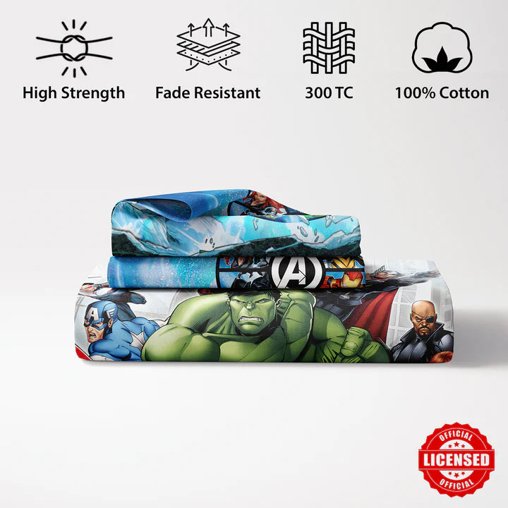Marvel Avengers Digital Printed 300TC Cotton Bedsheet (Blue)