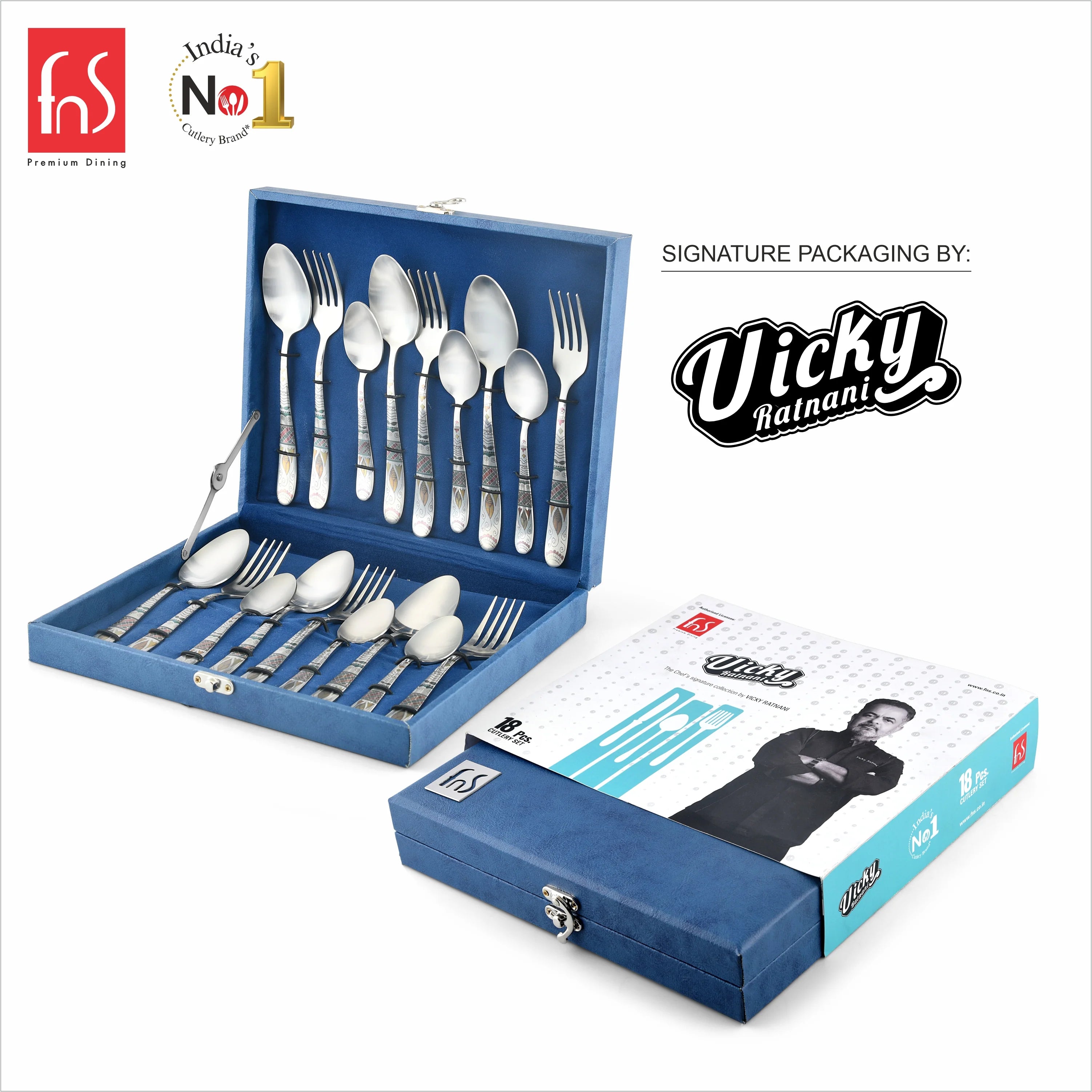 Chef Vicky Ratnani's Signature Collection By FnS Wales Stainless Steel 18 Pcs Cutlery Set with Box Pack