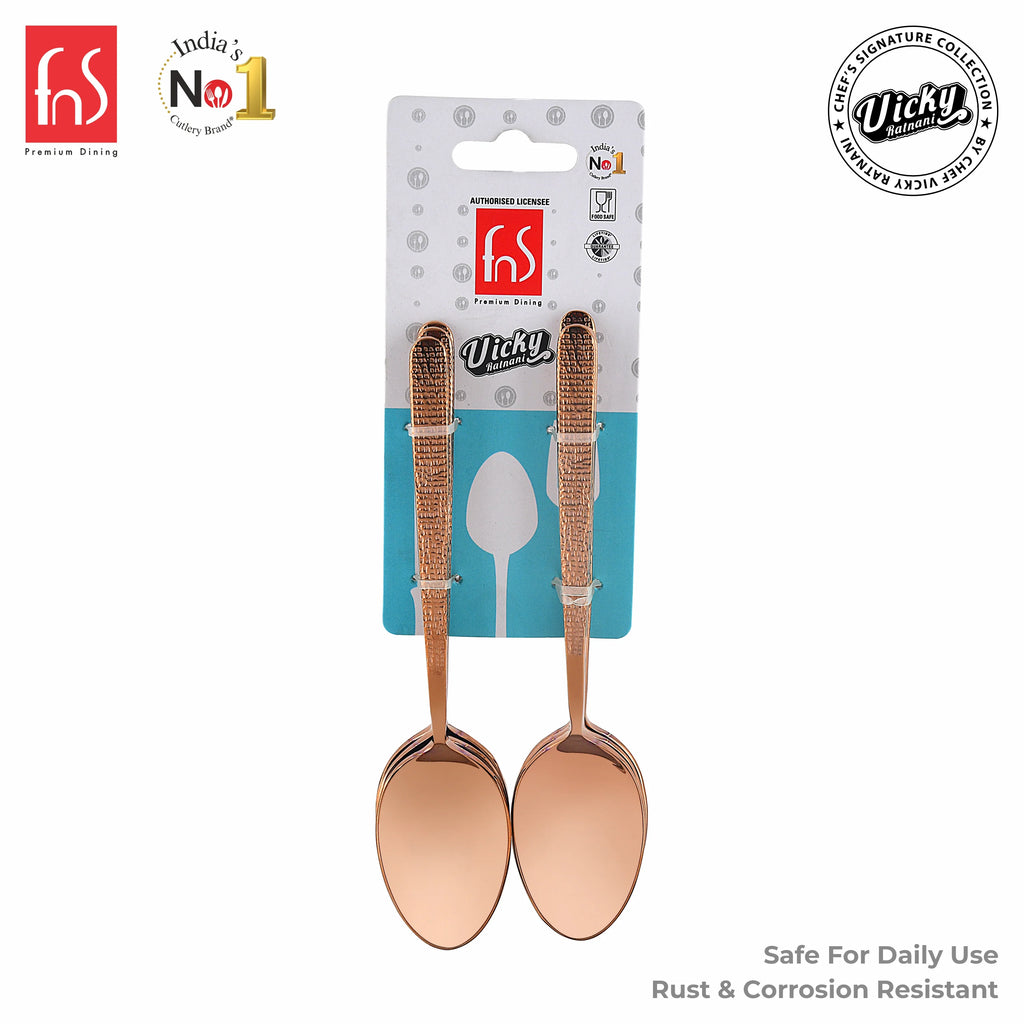 Chef Vicky Ratnani's Signature Collection By FnS Sorrento Rose Gold Stainless Steel Dessert Spoon 6 Pcs Set
