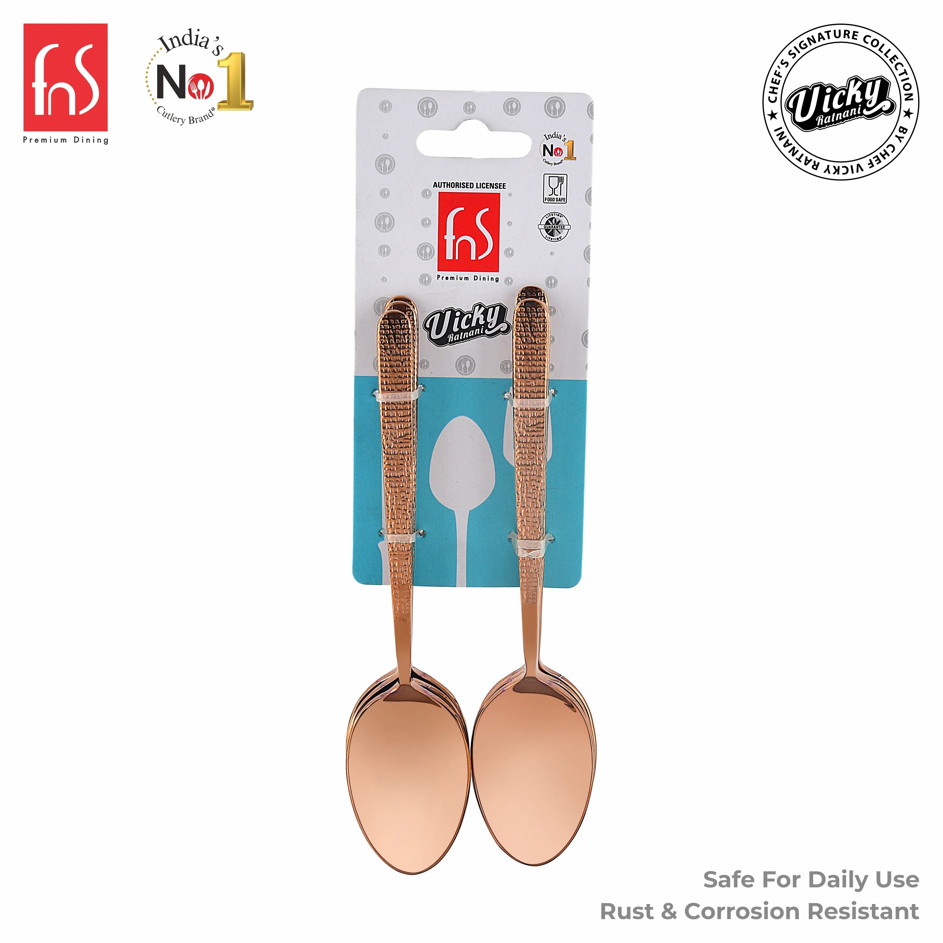 Chef Vicky Ratnani's Signature Collection By FnS Sorrento Rose Gold Stainless Steel Dessert Spoon 6 Pcs Set