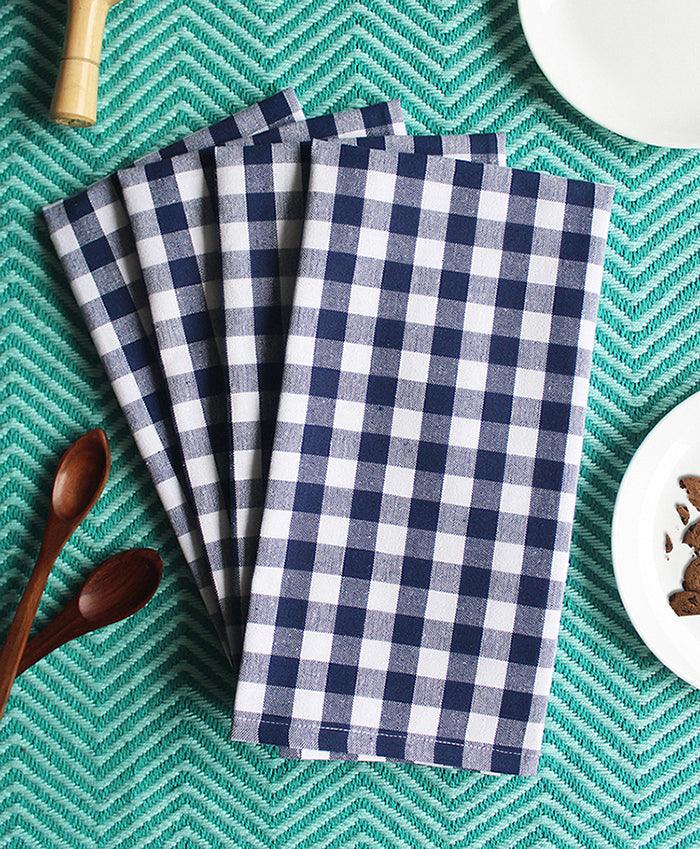 Linen Tea towel Gingham Pack Of 4 Blue - grahsajja