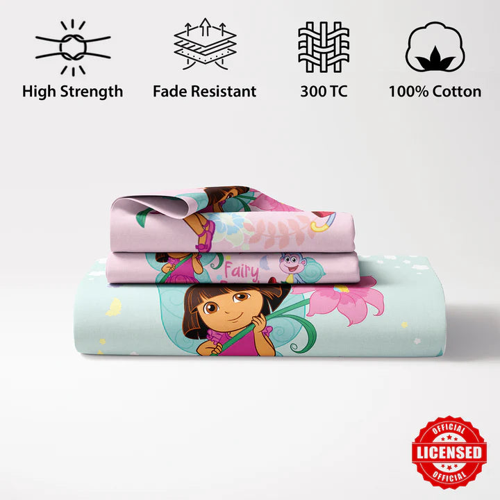 Dora Digital Printed 300TC Cotton Bedsheet (Fly)
