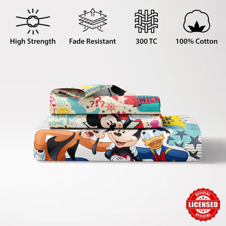 Disney Mickey Mouse Digital Printed 300TC Cotton Bedsheet (Backup)
