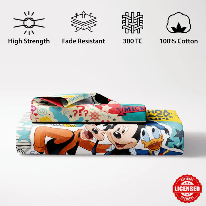 Disney Mickey Mouse Digital Printed 300TC Cotton Bedsheet (Backup)