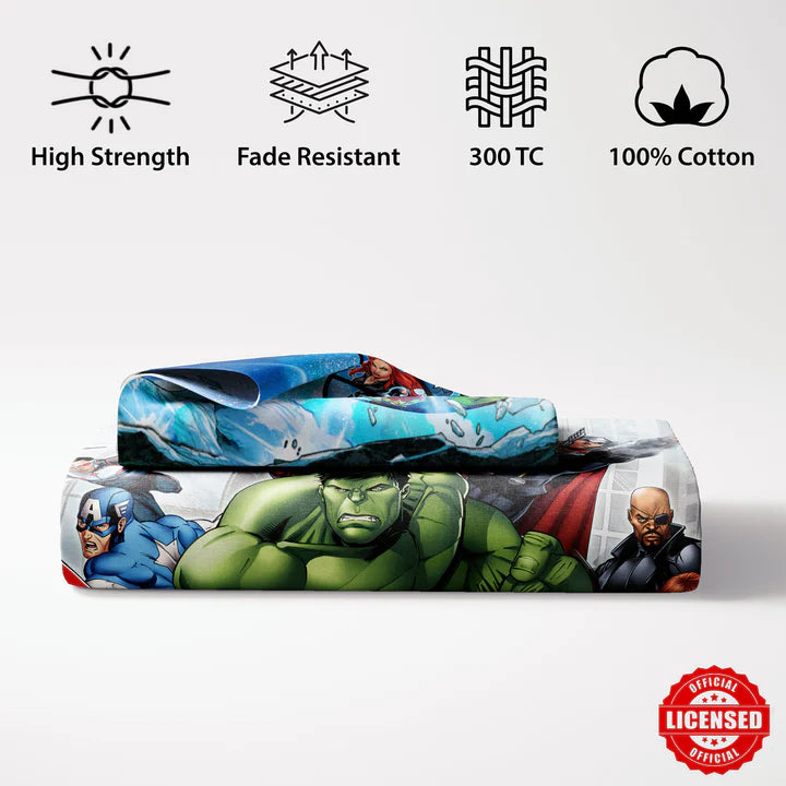 Marvel Avengers Digital Printed 300TC Cotton Bedsheet (Blue)