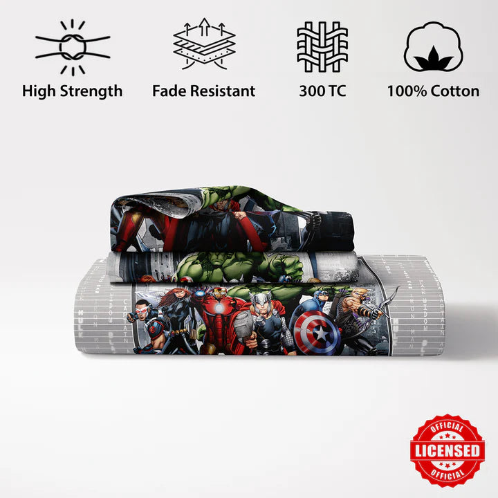 Marvel Avengers Digital Printed 300TC Cotton Bedsheet (Grey)