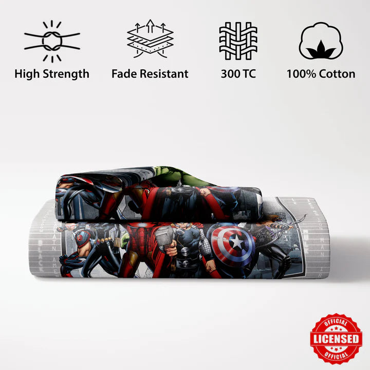 Marvel Avengers Digital Printed 300TC Cotton Bedsheet (Grey)
