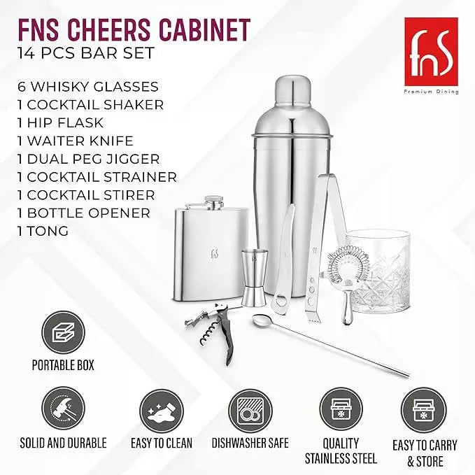 FNS Cheers BarCabinet 14 pcs bar Set FNS