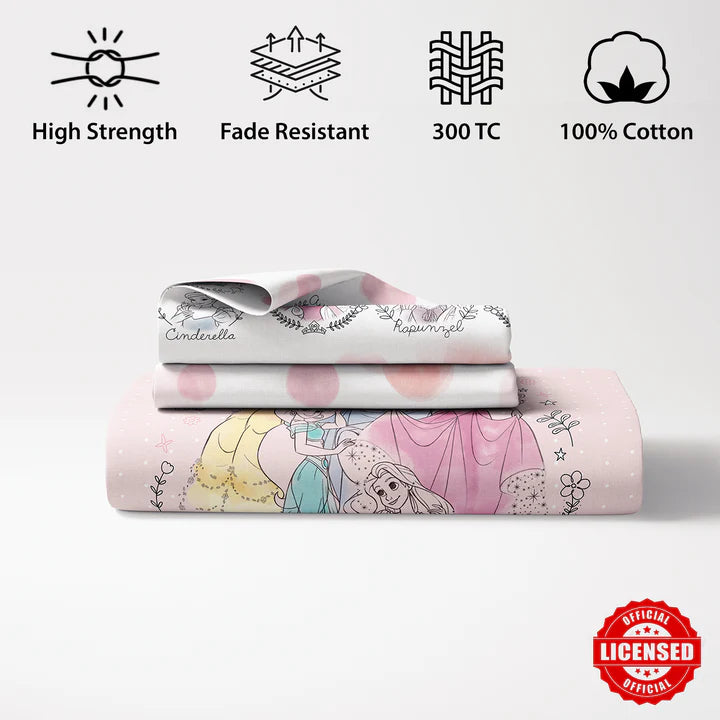 Disney Princess Digital Printed 300TC Cotton Bedsheet (Pink)