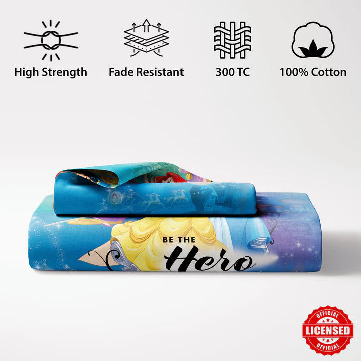 Disney Princess Digital Printed 300TC Cotton Bedsheet (Blue)