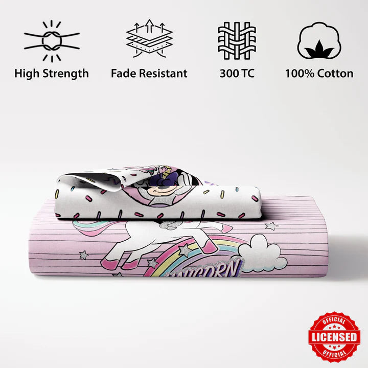 Disney Minnie & Unicorn Digital Printed 300TC Cotton Bedsheet