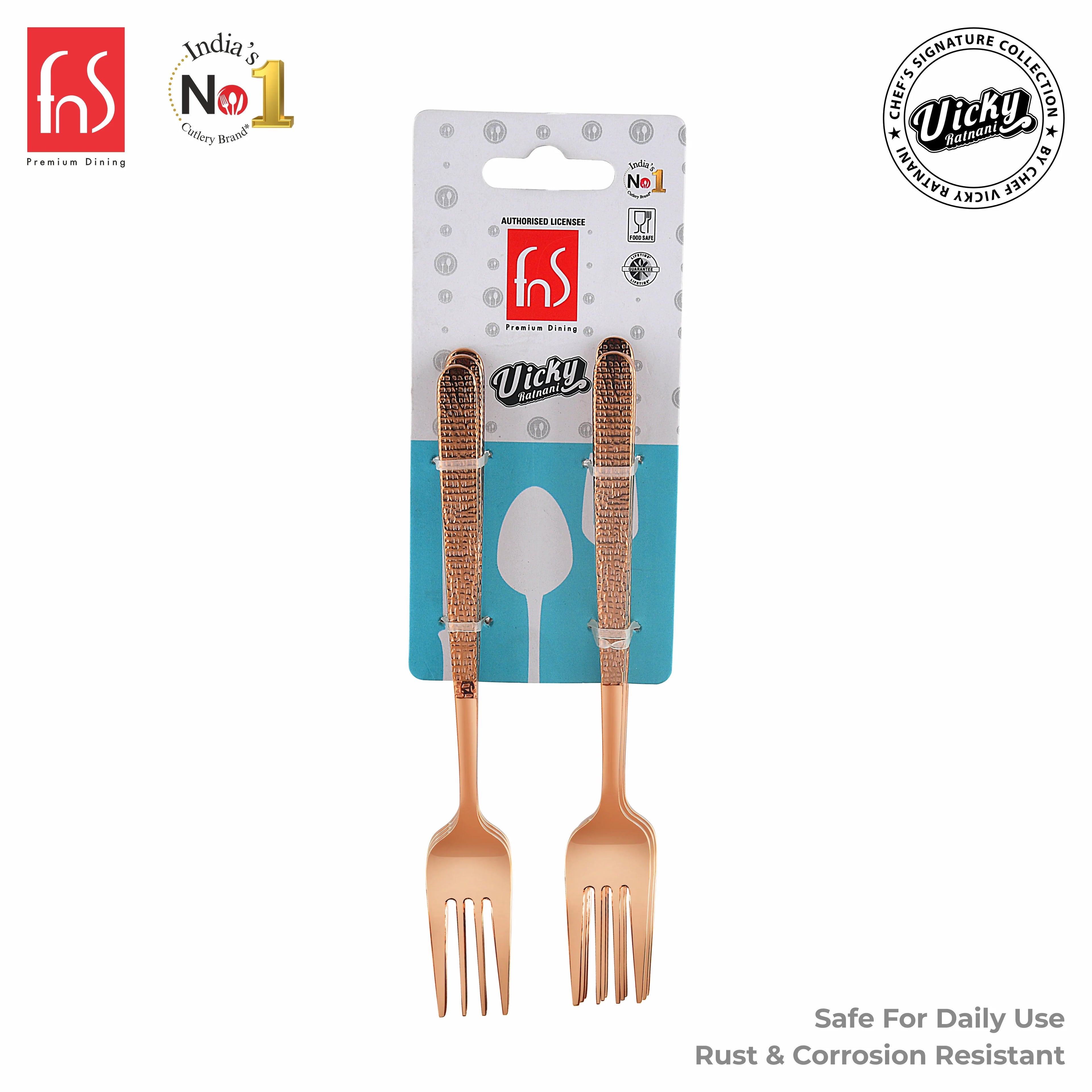 Chef Vicky Ratnani's Signature Collection By FnS Sorrento Rose Gold Stainless Steel Dessert Fork 6 Pcs Set