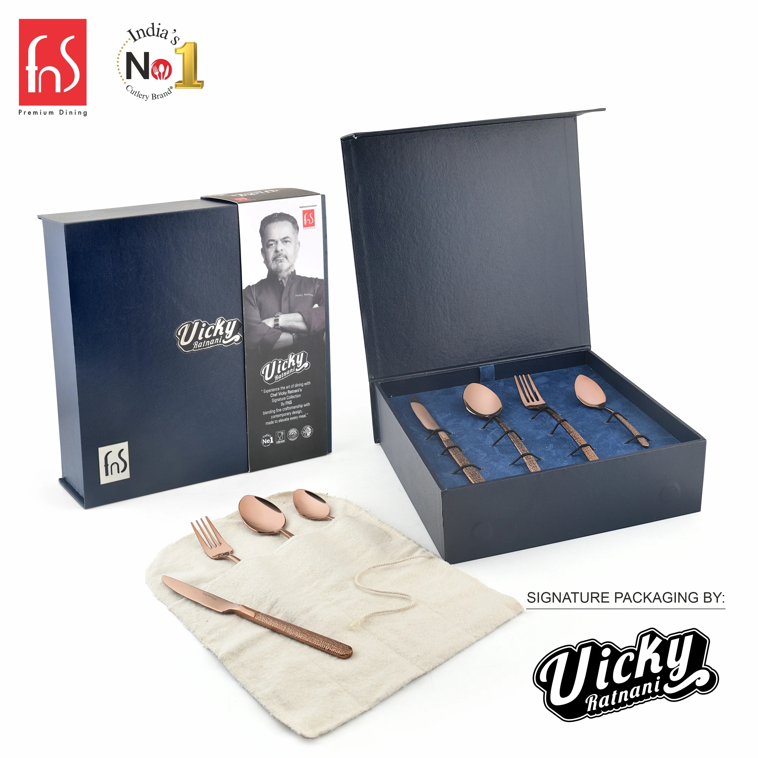 Chef Vicky Ratnani's Signature Collection By FnS Sorrento Rose Gold Stainless Steel 24 Pcs Cutlery Set