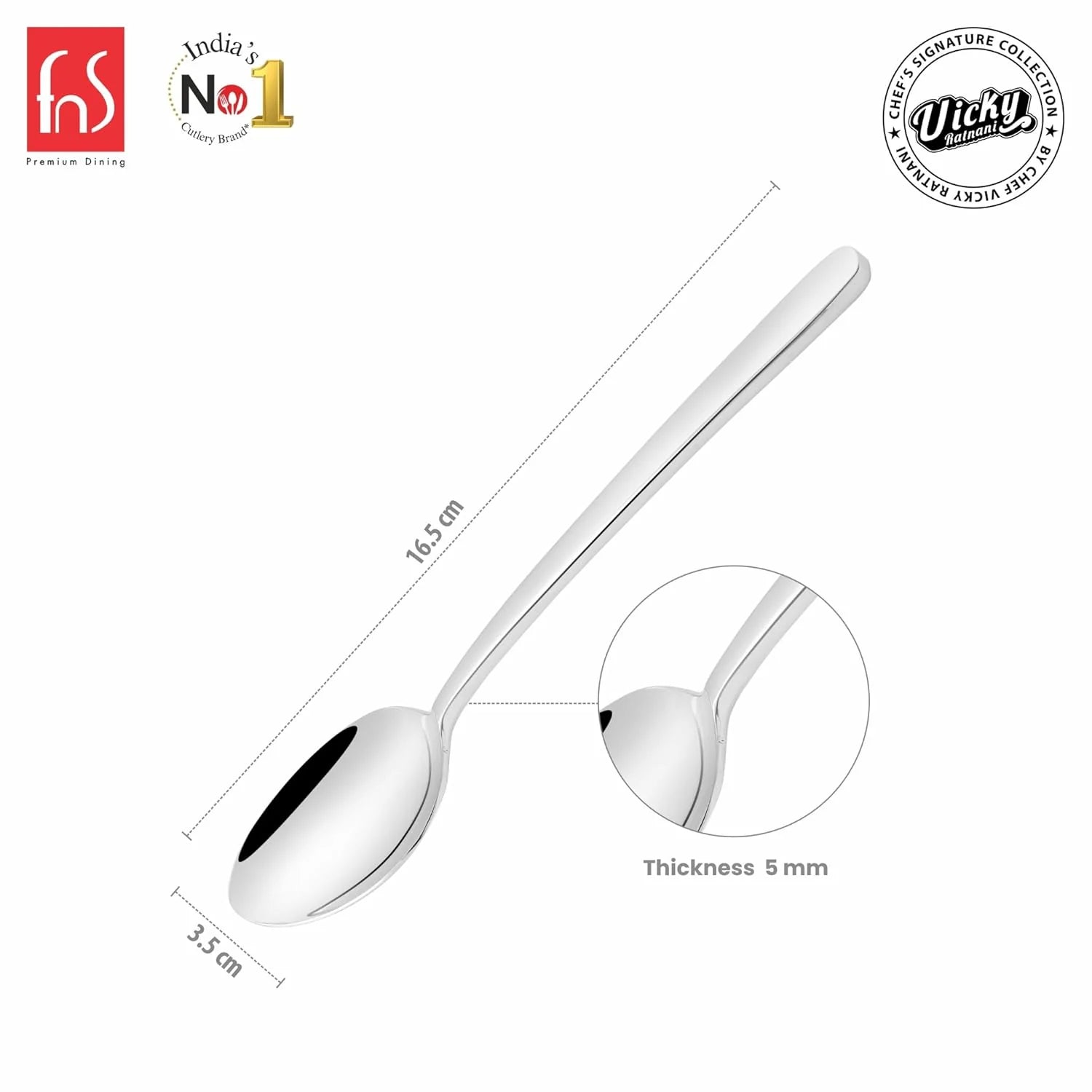 Chef Vicky Ratnani's Signature Collection By FnS Thames Stainless Steel Dessert Spoon 6 Pcs Set